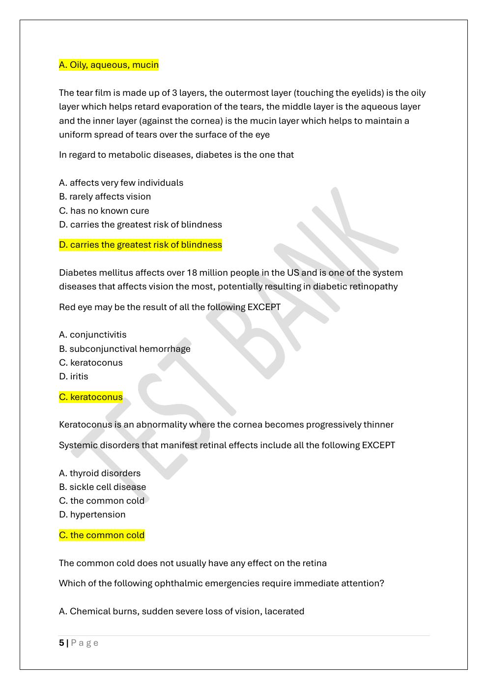 Preview page 5 of COA -CERTIFIED OPHTHALMIC ASSISTANT  PREP TEST BANK 3 EXAM