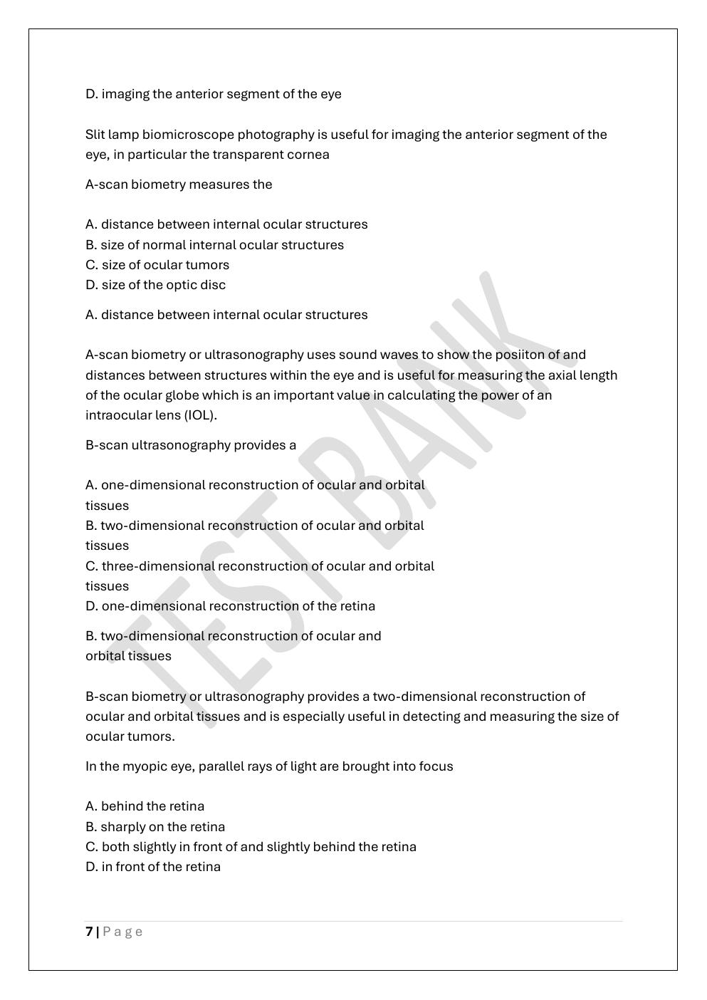 Preview page 7 of COA -CERTIFIED OPHTHALMIC ASSISTANT  PREP TEST BANK 3 EXAM