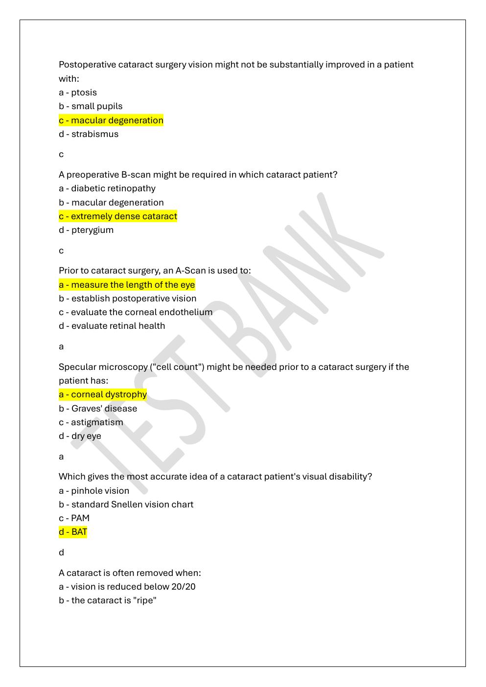 Preview page 4 of COA -CERTIFIED OPHTHALMIC ASSISTANT  PREP TEST BANK 4 EXAM