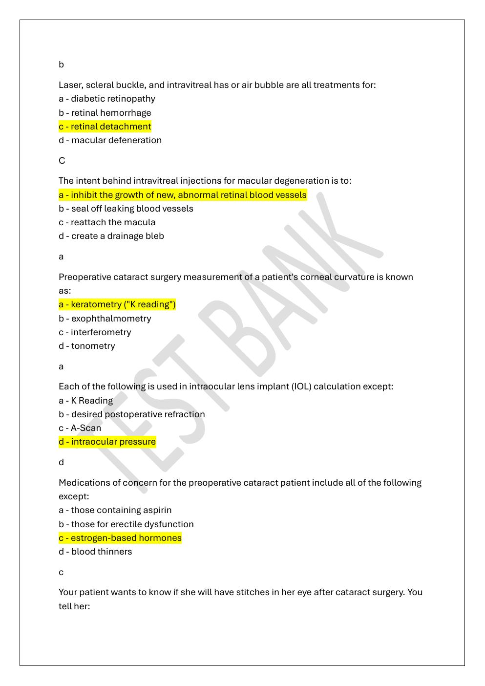 Preview page 7 of COA -CERTIFIED OPHTHALMIC ASSISTANT  PREP TEST BANK 4 EXAM