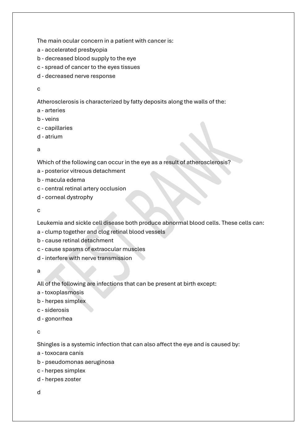Preview page 10 of COA -CERTIFIED OPHTHALMIC ASSISTANT  PREP TEST BANK 4 EXAM