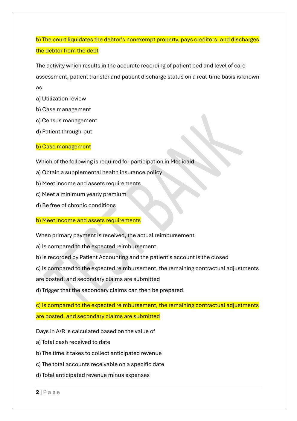 Preview page 2 of CERTIFIED REVENUE CYCLE  REPRESENTATIVE CRCR CERTIFICATE EXAM  TEST BANK