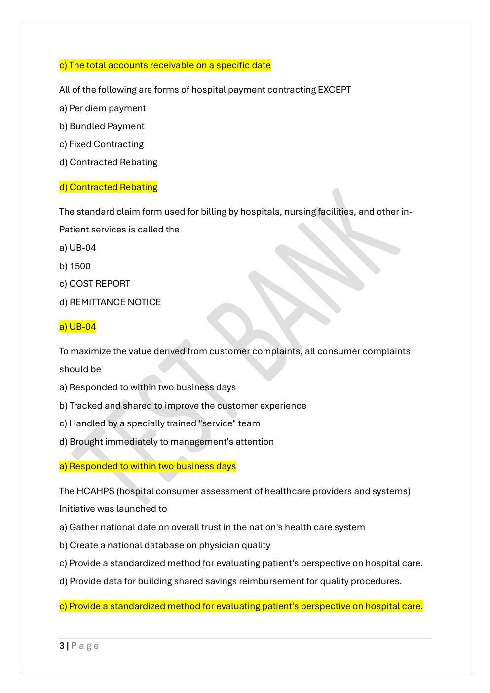 Preview page 3 of CERTIFIED REVENUE CYCLE  REPRESENTATIVE CRCR CERTIFICATE EXAM  TEST BANK