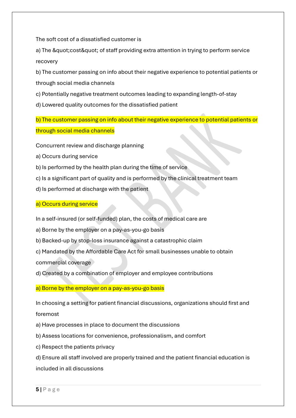 Preview page 5 of CERTIFIED REVENUE CYCLE  REPRESENTATIVE CRCR CERTIFICATE EXAM  TEST BANK