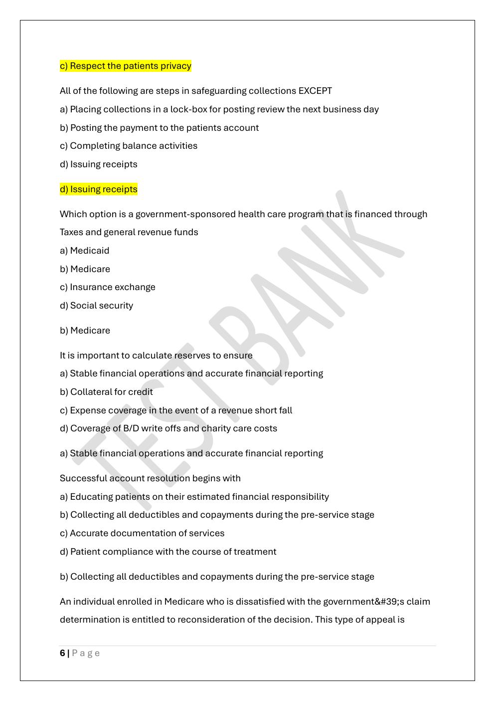 Preview page 6 of CERTIFIED REVENUE CYCLE  REPRESENTATIVE CRCR CERTIFICATE EXAM  TEST BANK