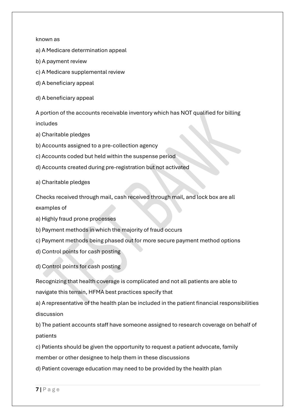 Preview page 7 of CERTIFIED REVENUE CYCLE  REPRESENTATIVE CRCR CERTIFICATE EXAM  TEST BANK