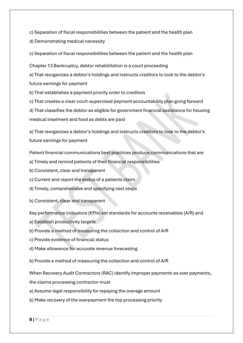 Preview page 9 of CERTIFIED REVENUE CYCLE  REPRESENTATIVE CRCR CERTIFICATE EXAM  TEST BANK