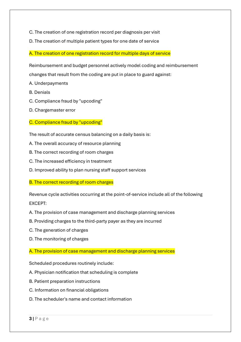 Preview page 3 of CRCR (CERTIFIED REVENUE CYCLE  REPRESENTATIVE) PRACTICE EXAM PREP