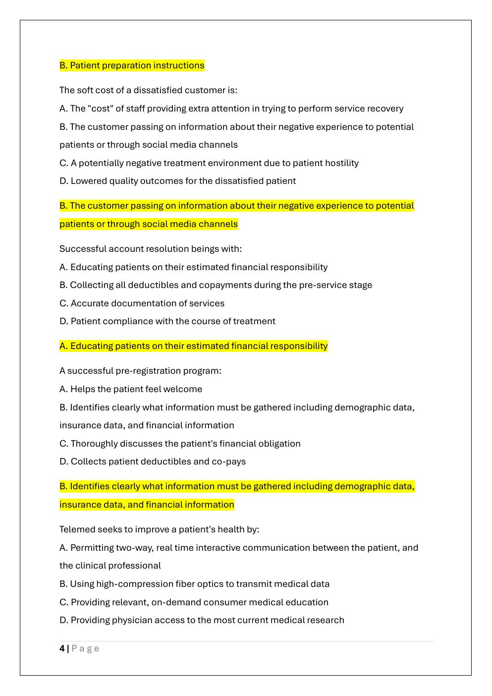 Preview page 4 of CRCR (CERTIFIED REVENUE CYCLE  REPRESENTATIVE) PRACTICE EXAM PREP