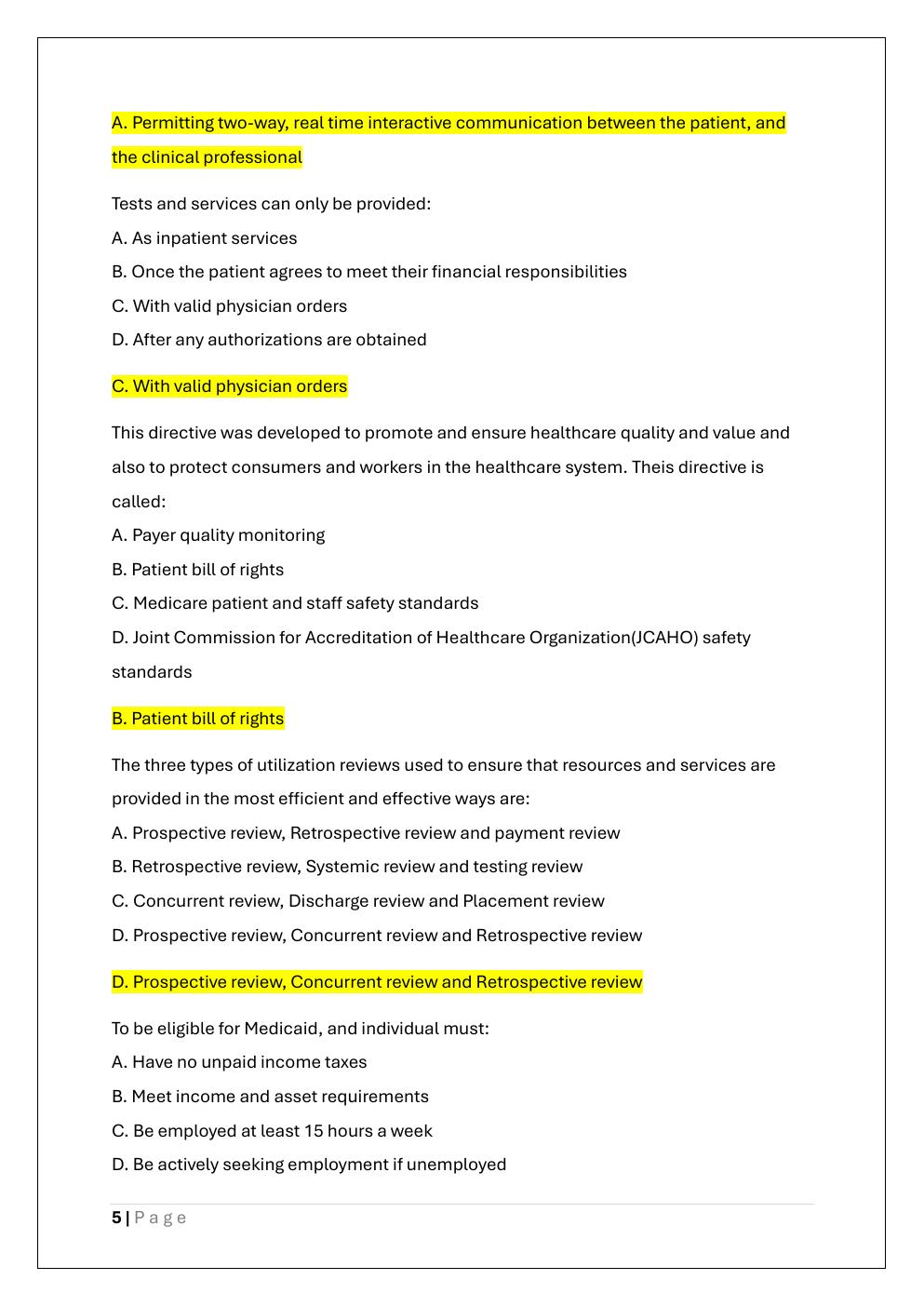 Preview page 5 of CRCR (CERTIFIED REVENUE CYCLE  REPRESENTATIVE) PRACTICE EXAM PREP