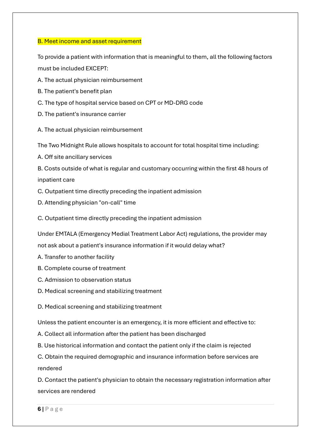Preview page 6 of CRCR (CERTIFIED REVENUE CYCLE  REPRESENTATIVE) PRACTICE EXAM PREP