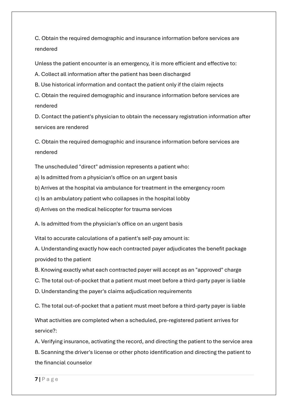 Preview page 7 of CRCR (CERTIFIED REVENUE CYCLE  REPRESENTATIVE) PRACTICE EXAM PREP