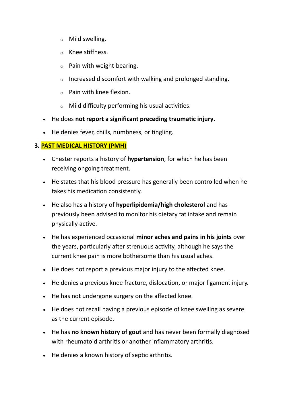 Preview page 4 of COMPREHENSIVE I-HUMAN CASE  STUDY. 57-YEAR-OLD CHESTER  WILSON. REASON FOR ENCOUNTER:  ACUTE LEFT KNEE PAIN FOR 2 DAYS.