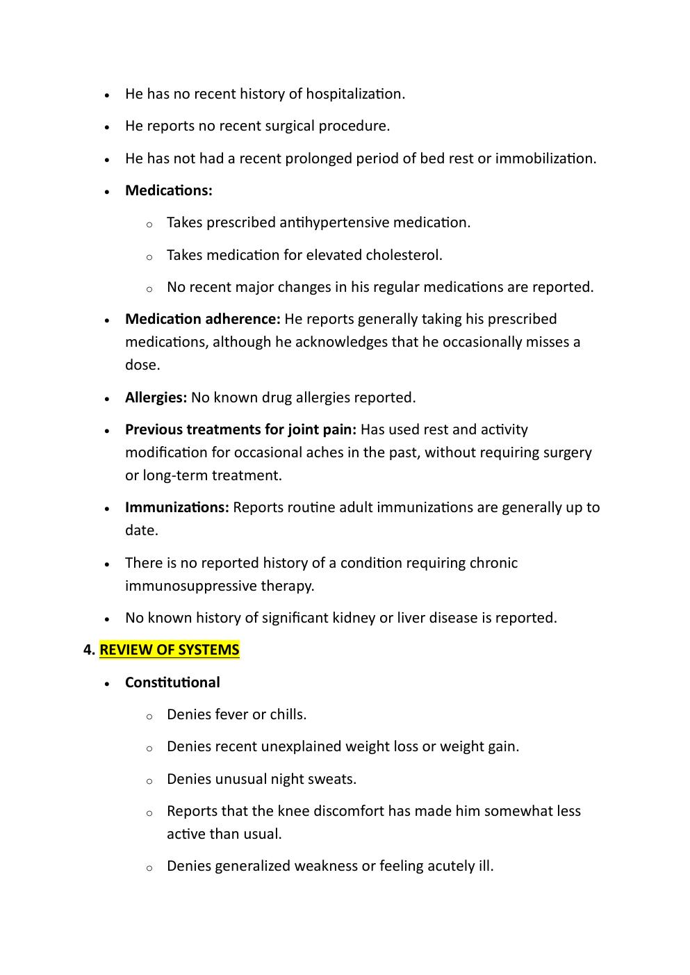 Preview page 5 of COMPREHENSIVE I-HUMAN CASE  STUDY. 57-YEAR-OLD CHESTER  WILSON. REASON FOR ENCOUNTER:  ACUTE LEFT KNEE PAIN FOR 2 DAYS.