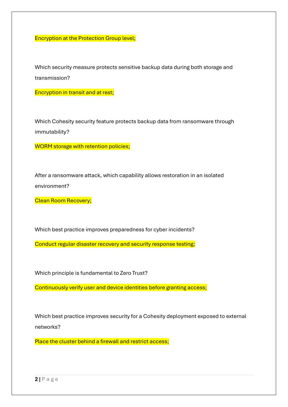 Preview page 2 of DATA SECURITY ADMINISTRATION  COHESITY PRACTICE EXAM