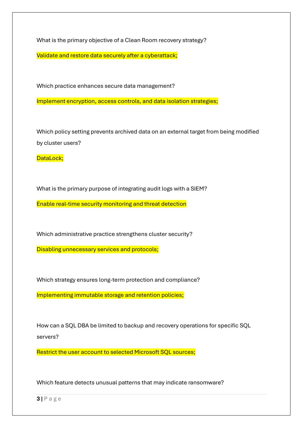 Preview page 3 of DATA SECURITY ADMINISTRATION  COHESITY PRACTICE EXAM