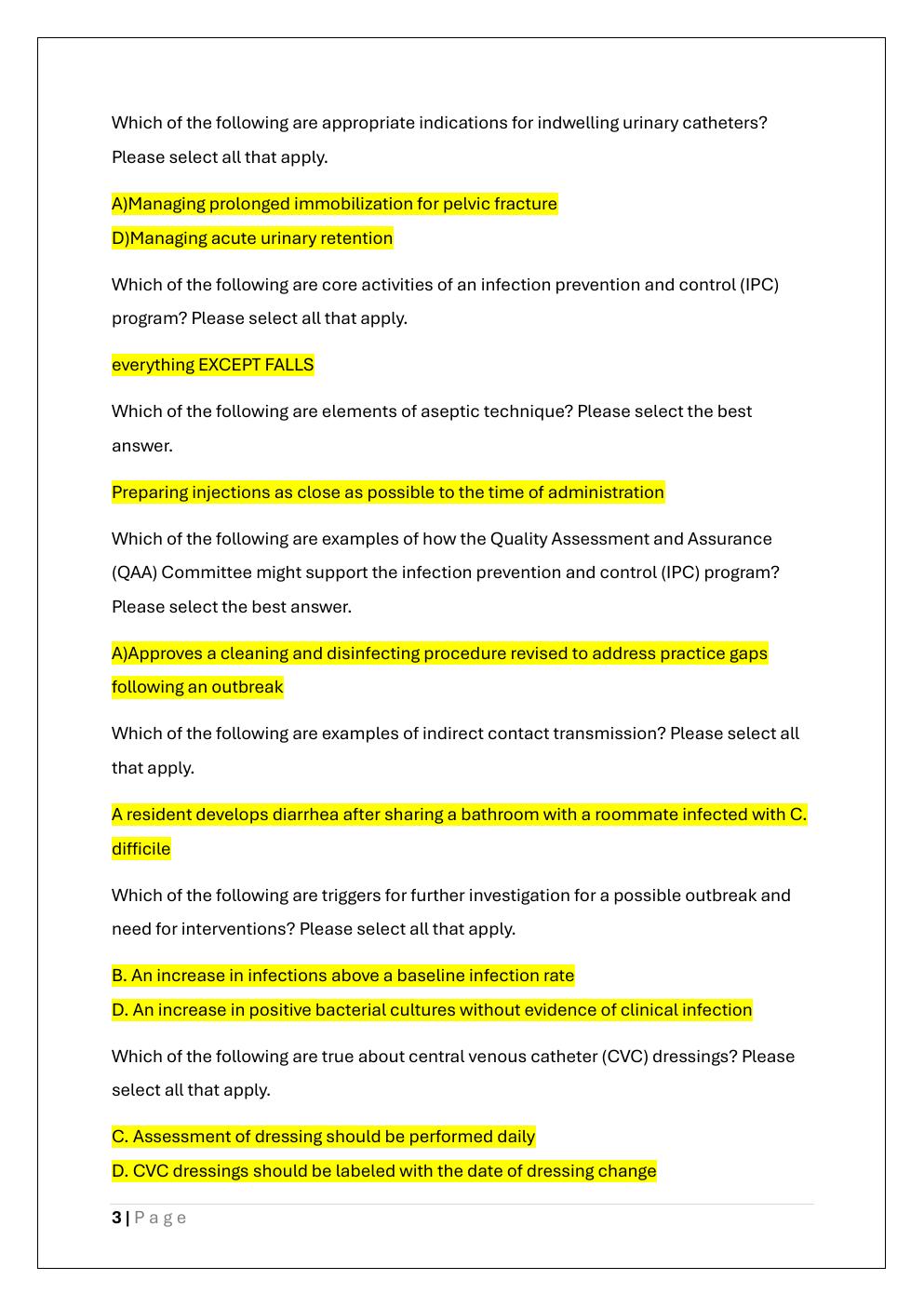 Preview page 3 of CDC INFECTION PREVENTIONIST POST TEST  EXAM