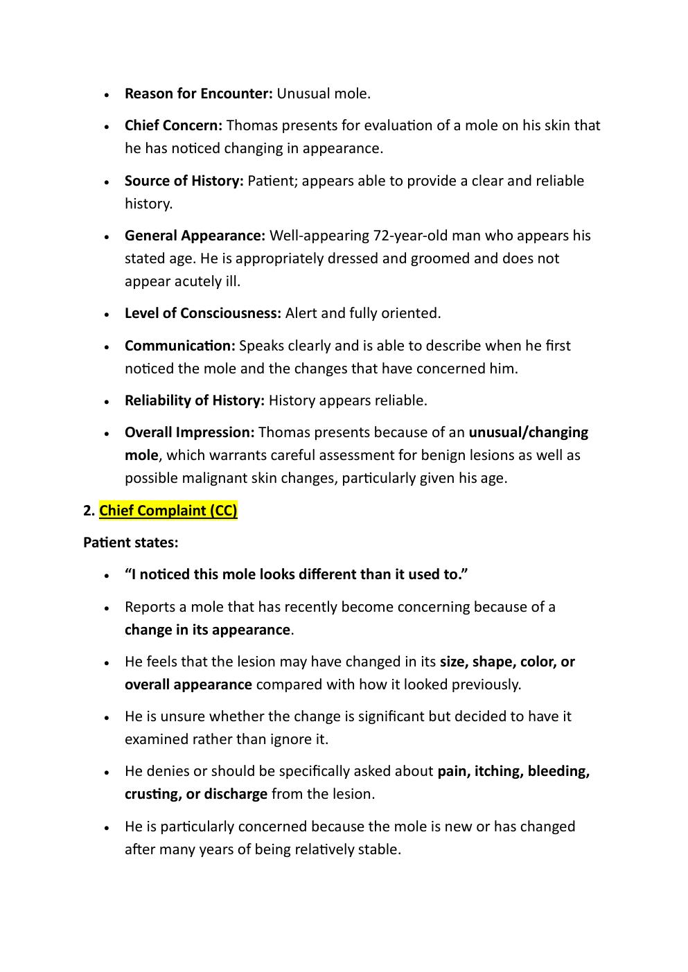 Preview page 3 of IHUMAN CASE STUDY. THOMAS  WILDER, 72-YEAR-OLD. REASON  FOR ENCOUNTER: UNUSUAL  MOLE.   EXAM STUDY GUIDE. GRADED A+.  LA