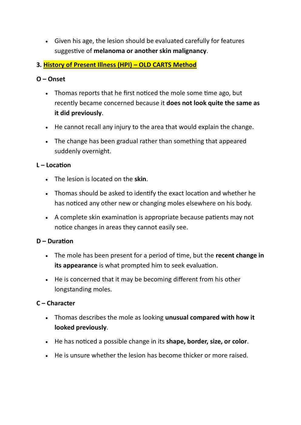 Preview page 4 of IHUMAN CASE STUDY. THOMAS  WILDER, 72-YEAR-OLD. REASON  FOR ENCOUNTER: UNUSUAL  MOLE.   EXAM STUDY GUIDE. GRADED A+.  LA