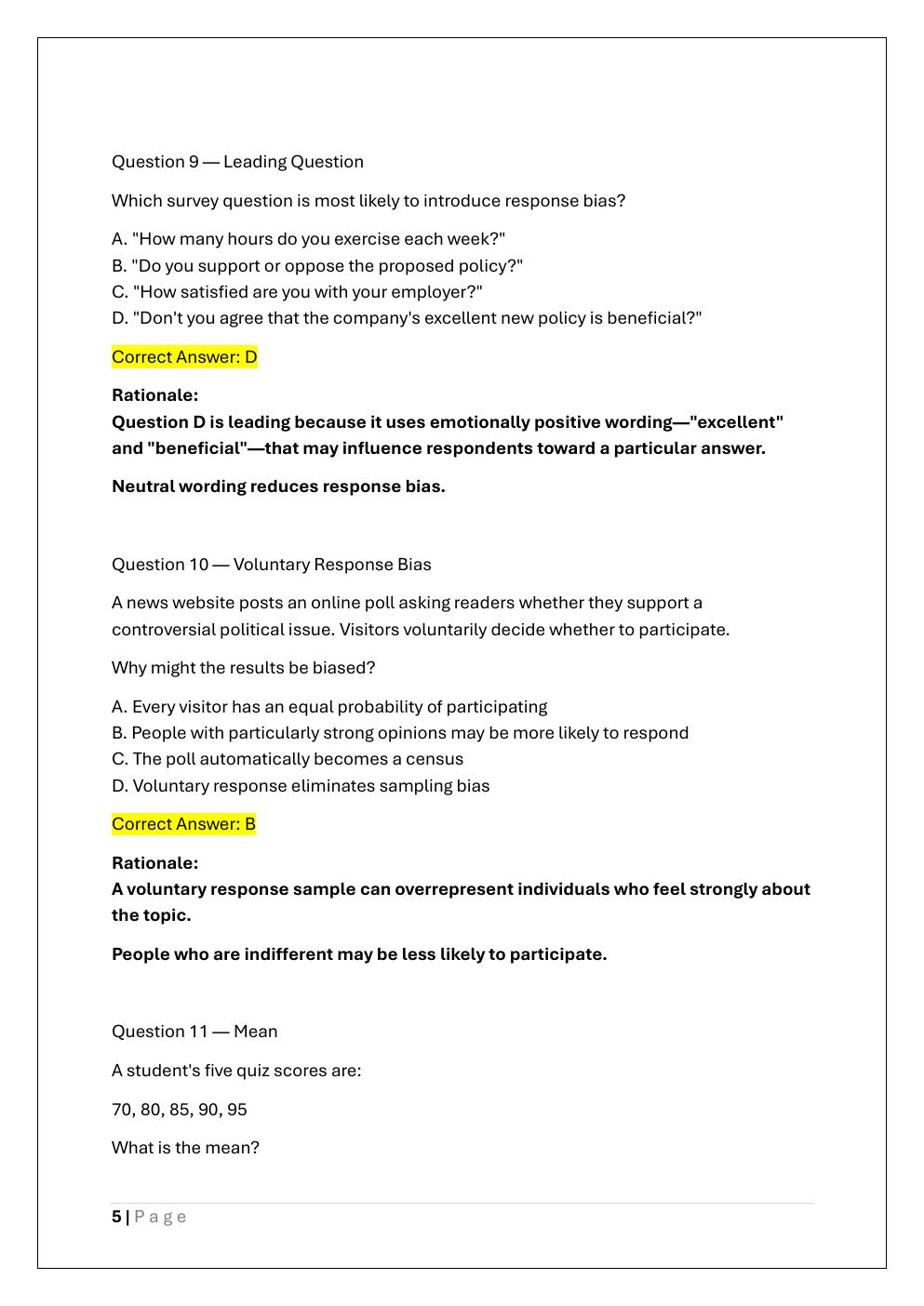 Preview page 5 of WGU D772 STATISTICAL DATA LITERACY OA  EXAM