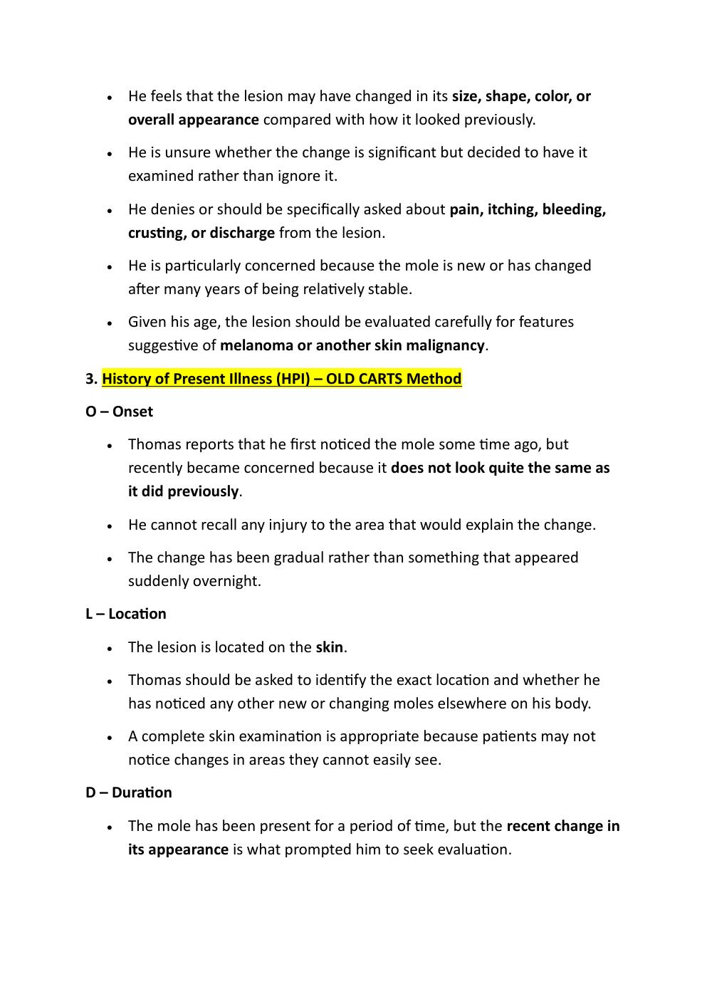Preview page 3 of I-Human Comprehensive Case  Study. 72-Year-Old Thomas Wilder.  Reason For Encounter: Unusual  Mole.   With A Soap Note.