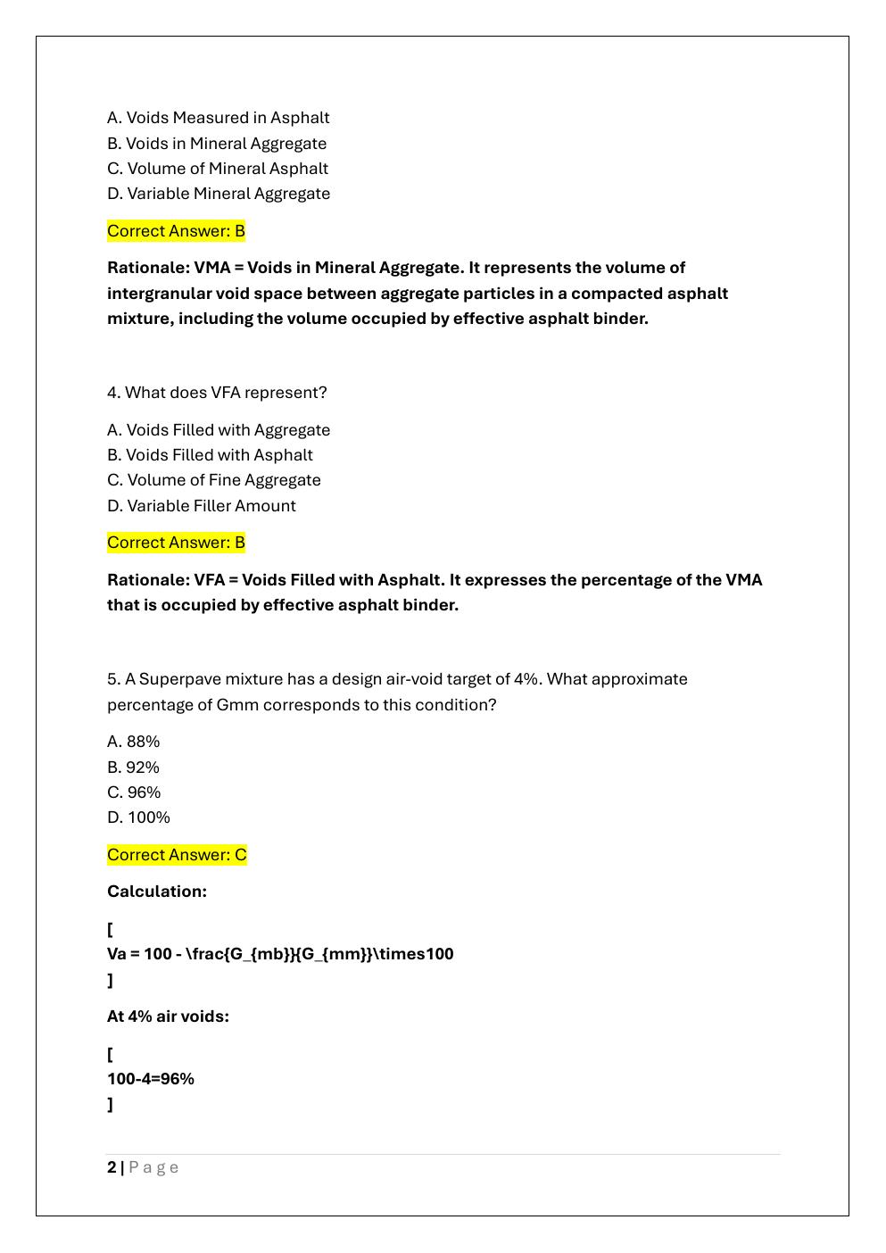 Preview page 2 of ASPHALT SUPERPAVE MIX DESIGN  TECHNICIAN EXAM