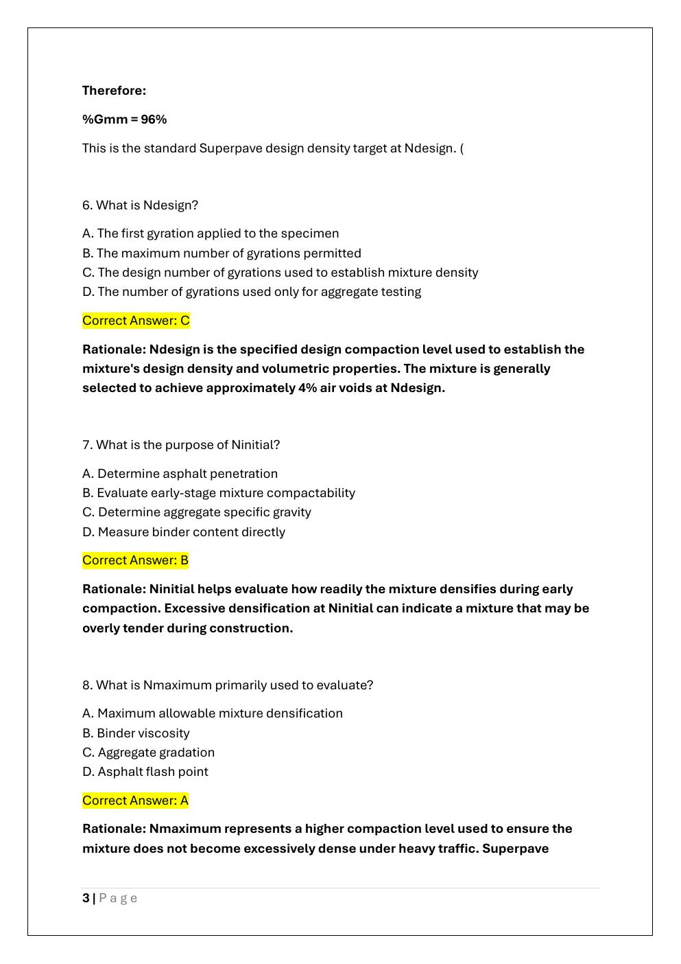 Preview page 3 of ASPHALT SUPERPAVE MIX DESIGN  TECHNICIAN EXAM