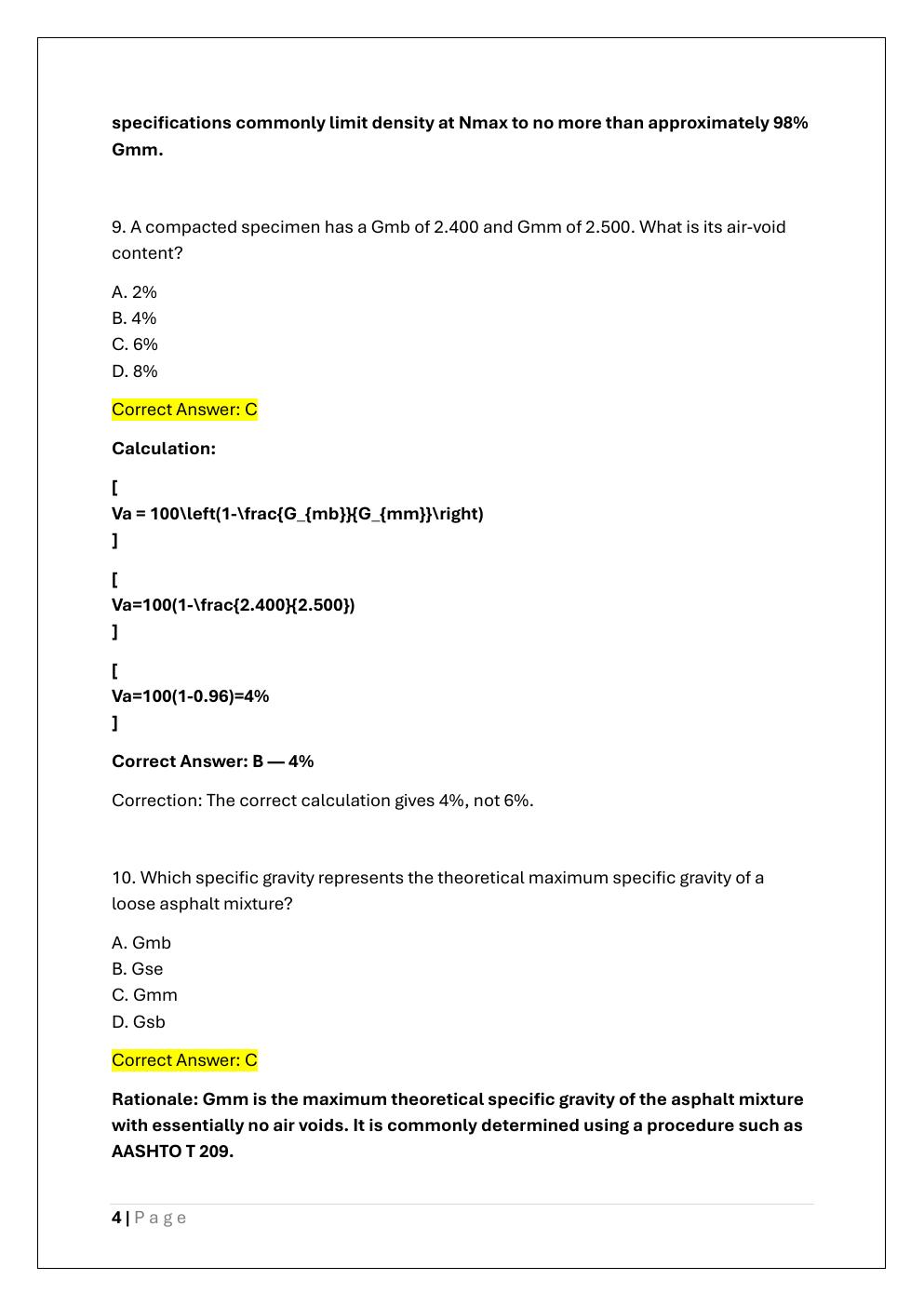 Preview page 4 of ASPHALT SUPERPAVE MIX DESIGN  TECHNICIAN EXAM