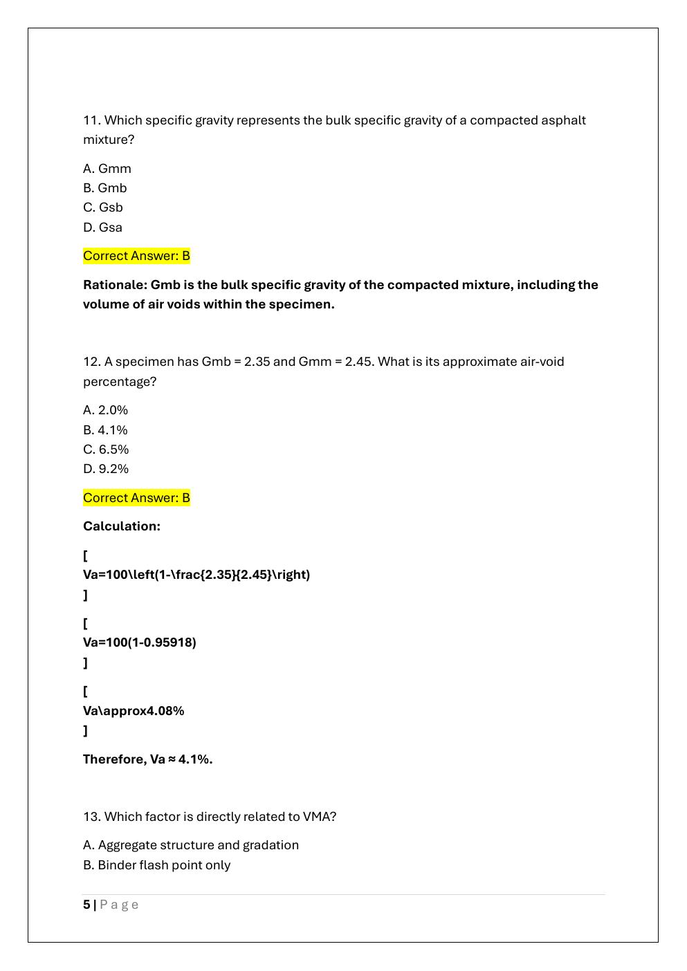 Preview page 5 of ASPHALT SUPERPAVE MIX DESIGN  TECHNICIAN EXAM