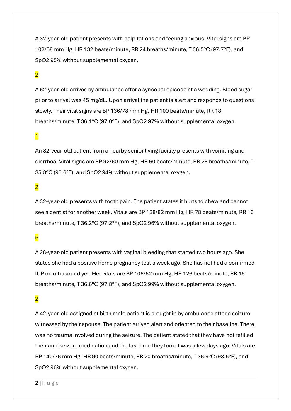 Preview page 2 of ENA TRIAGE ESI 2.0, ENA ESI 2.0 EXAM