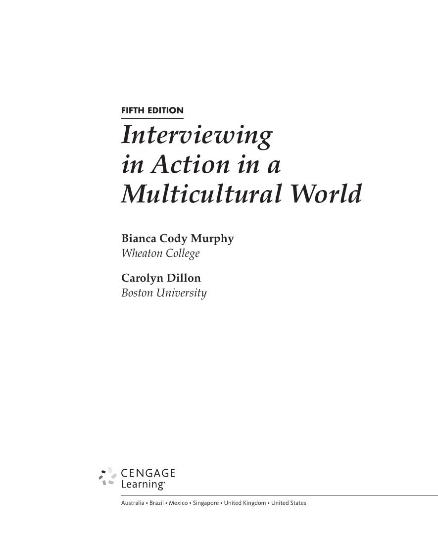 Preview page 2 of Interviewing in Action in a Multicultural World 5th Edition by Bianca Cody Murphy, Carolyn Dillon