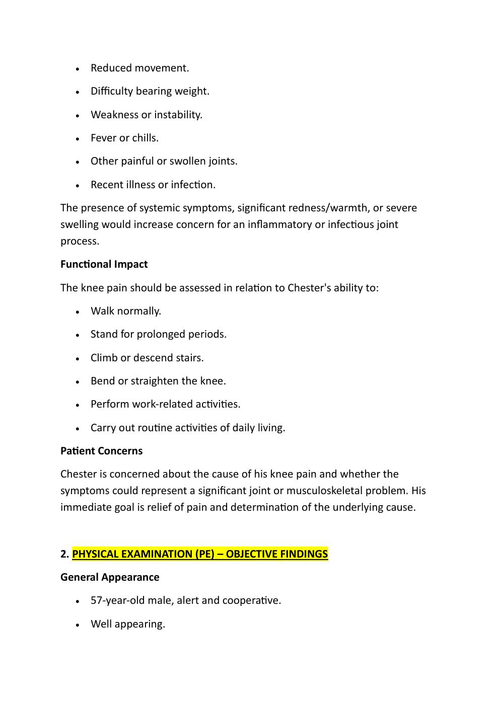 Preview page 4 of COMPREHENSIVE I-HUMAN CASE STUDY.  CHESTER WILSON, 57-YEAR-OLD. REASON  FOR ENCOUNTER: ACUTE LEFT KNEE PAIN  FOR 2 DAYS.