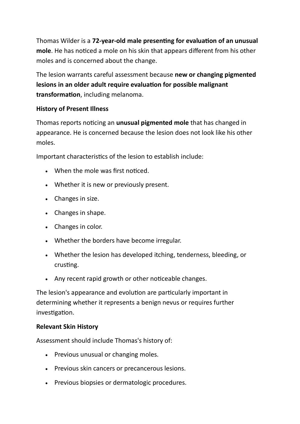 Preview page 3 of IHUMAN CASE STUDY. 72-YEAR OLD THOMAS WILDER. REASON  FOR ENCOUNTER: UNUSUAL  MOLE.