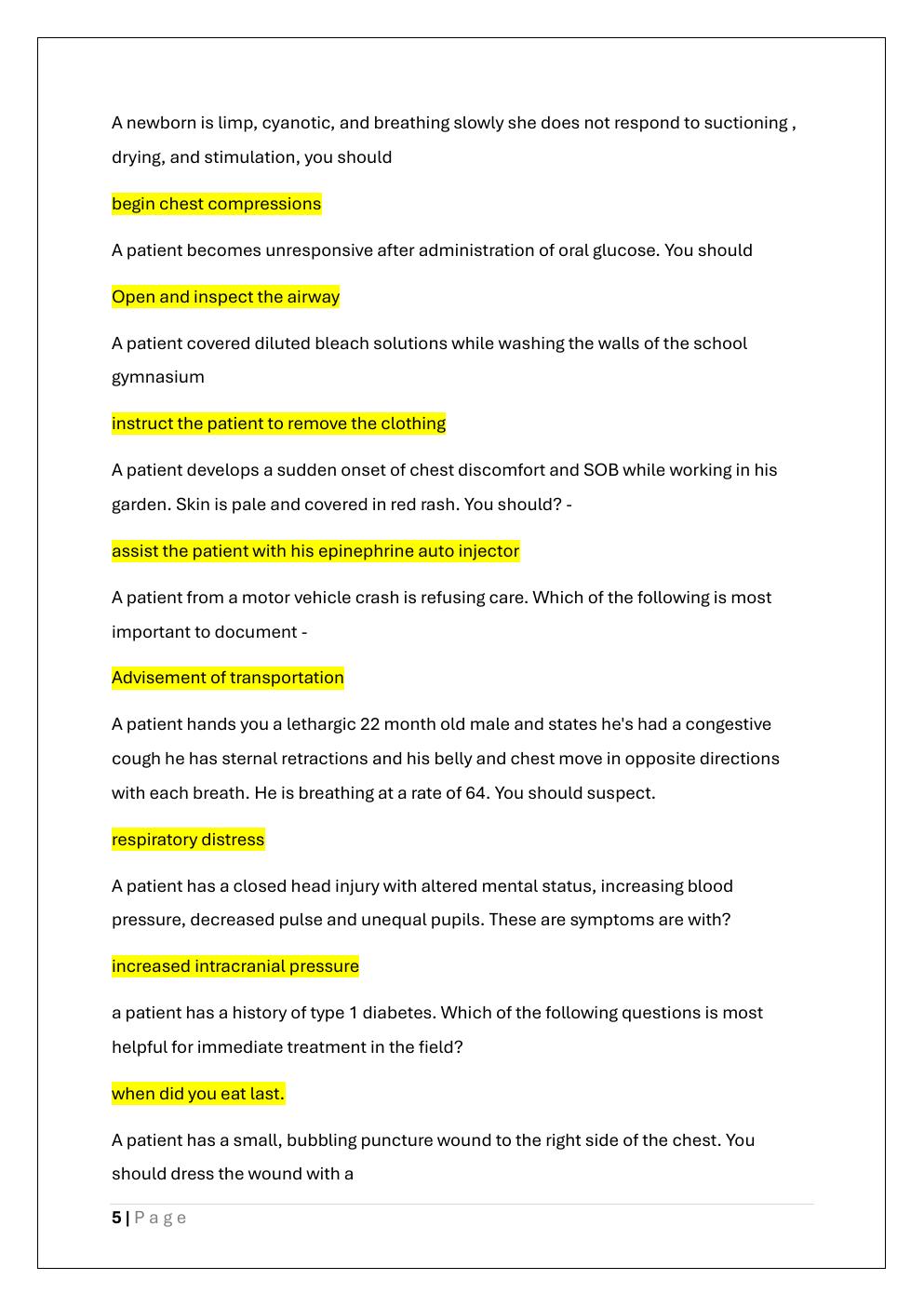 Preview page 5 of EMT READINESS EXAM 2 PREP