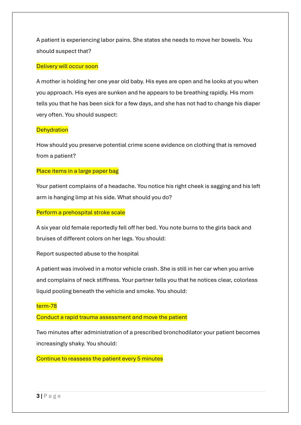 Preview page 3 of EMT (EMERGENCY MEDICAL TECHNICAL)  FINAL EXAM PREP