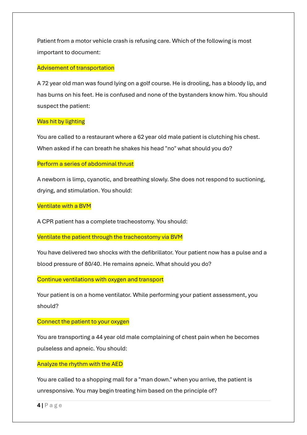 Preview page 4 of EMT (EMERGENCY MEDICAL TECHNICAL)  FINAL EXAM PREP