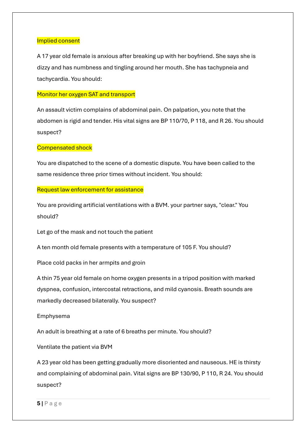 Preview page 5 of EMT (EMERGENCY MEDICAL TECHNICAL)  FINAL EXAM PREP