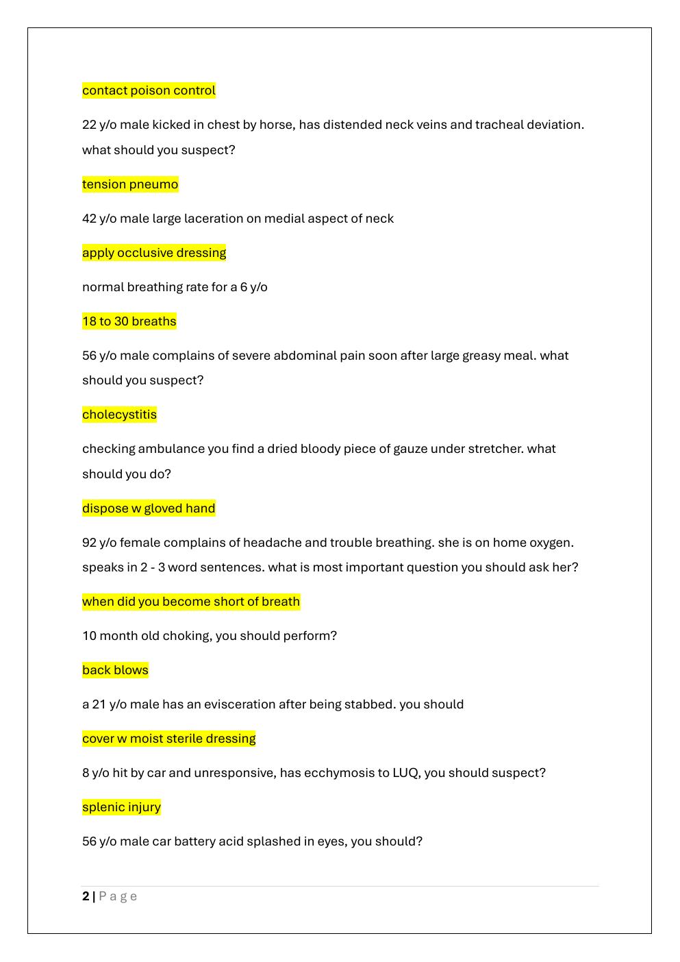 Preview page 2 of EMT (EMERGENCY MEDICAL TECHNICAL)  EXAM 4 READINESS PREP