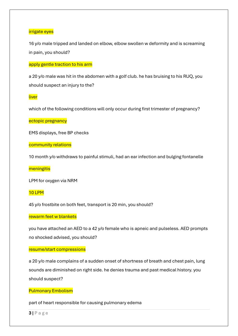 Preview page 3 of EMT (EMERGENCY MEDICAL TECHNICAL)  EXAM 4 READINESS PREP