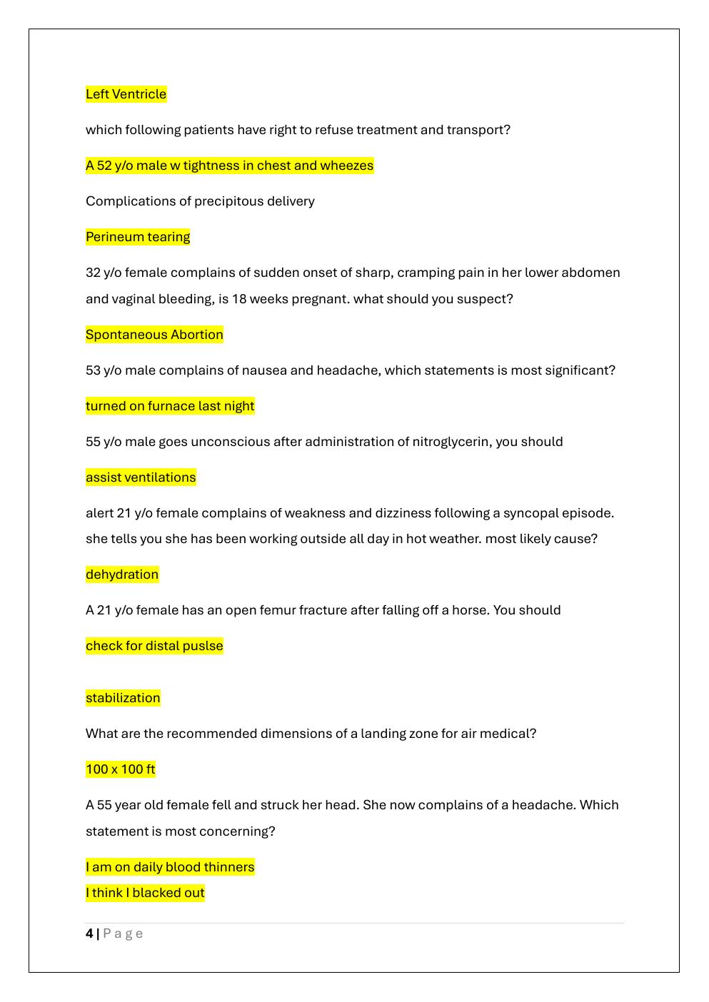 Preview page 4 of EMT (EMERGENCY MEDICAL TECHNICAL)  EXAM 4 READINESS PREP