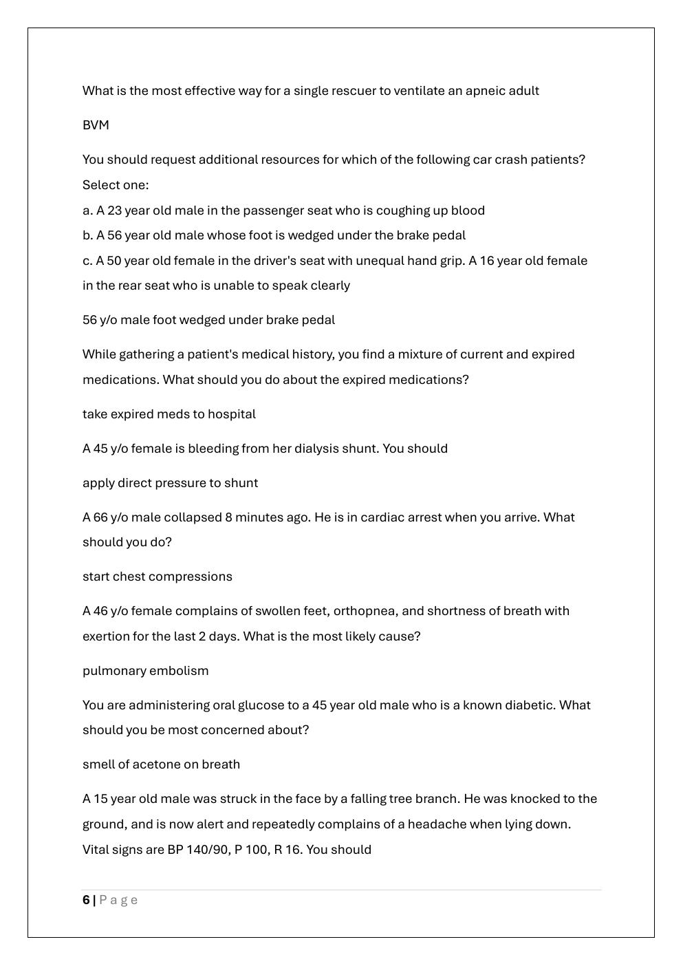 Preview page 6 of EMT (EMERGENCY MEDICAL TECHNICAL)  EXAM 4 READINESS PREP