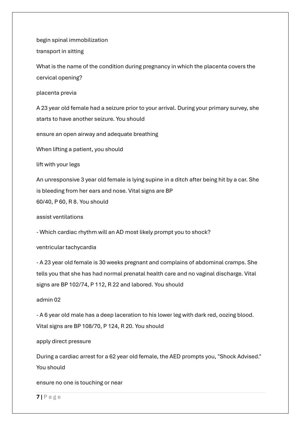 Preview page 7 of EMT (EMERGENCY MEDICAL TECHNICAL)  EXAM 4 READINESS PREP