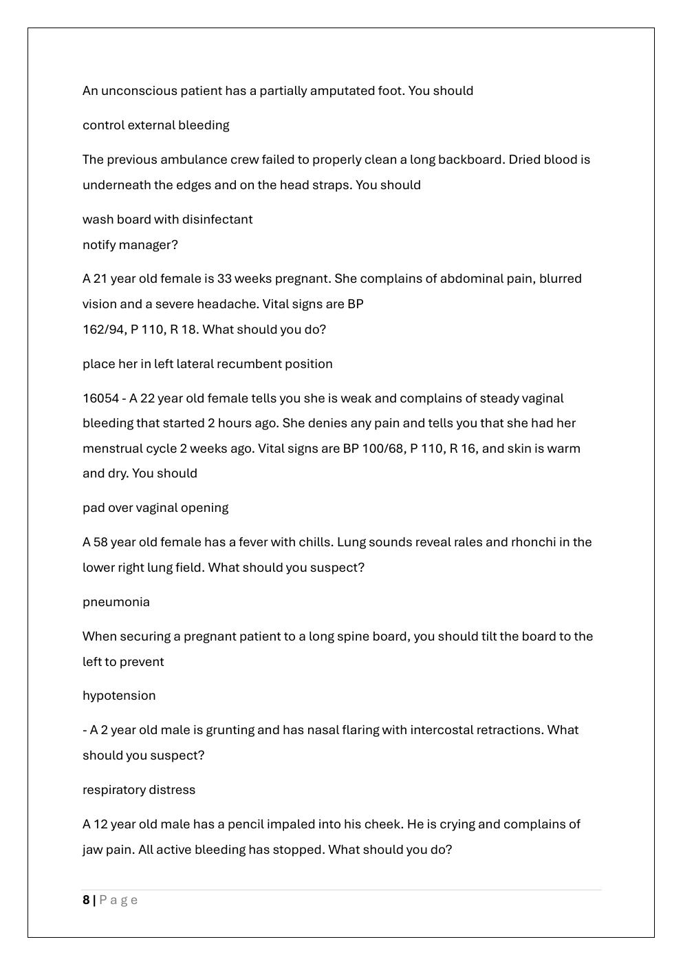 Preview page 8 of EMT (EMERGENCY MEDICAL TECHNICAL)  EXAM 4 READINESS PREP