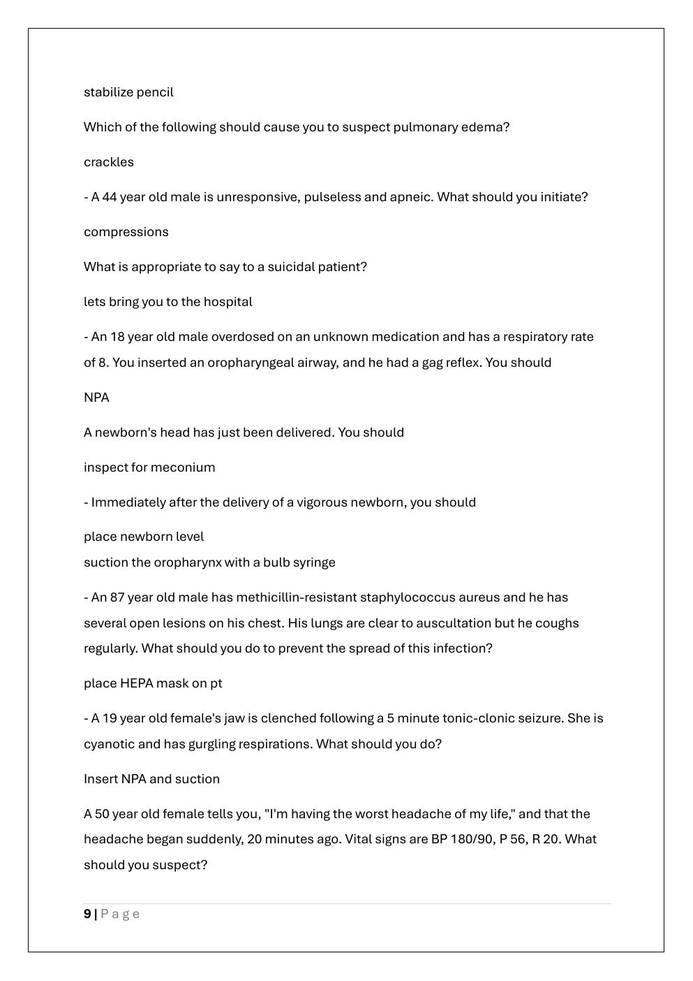 Preview page 9 of EMT (EMERGENCY MEDICAL TECHNICAL)  EXAM 4 READINESS PREP