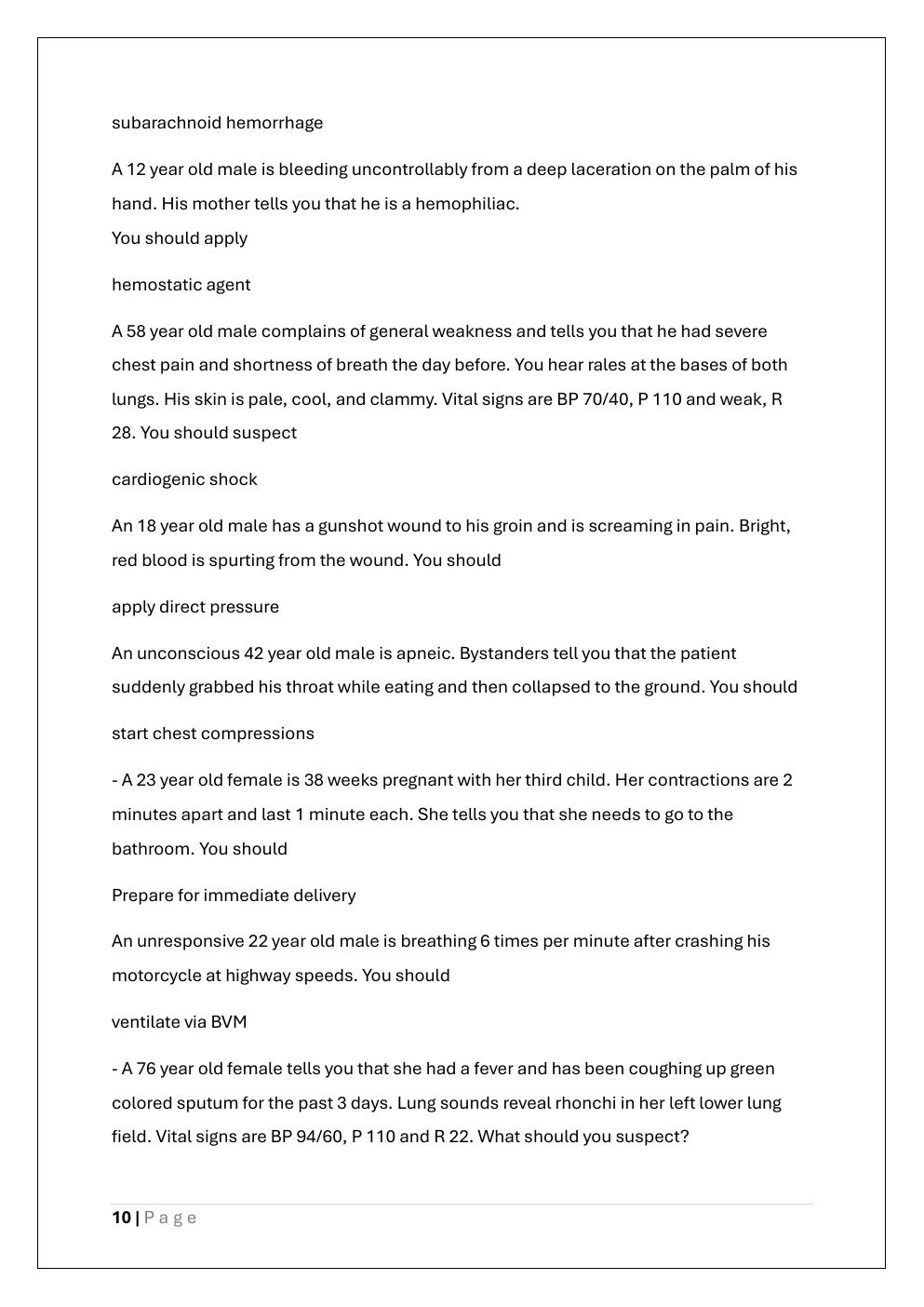 Preview page 10 of EMT (EMERGENCY MEDICAL TECHNICAL)  EXAM 4 READINESS PREP