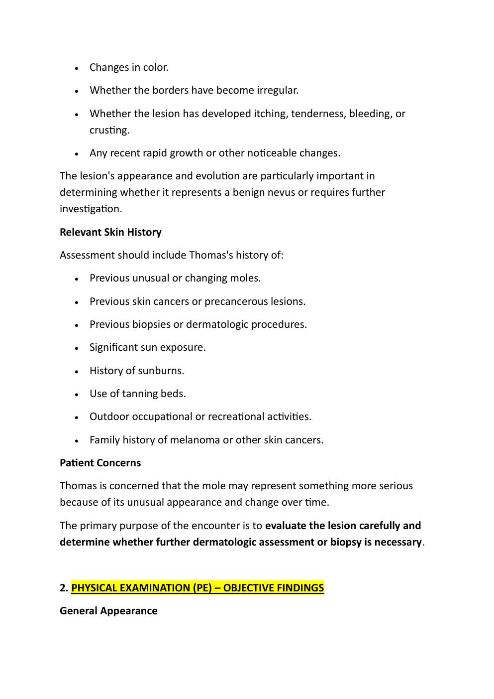 Preview page 3 of THOMAS WILDER 72-YEAR-OLD  IHUMAN COMPREHENSIVE CASE  STUDY. REASON FOR  ENCOUNTER: UNUSUAL MOLE.   EXAM STUDY GUIDE. GR