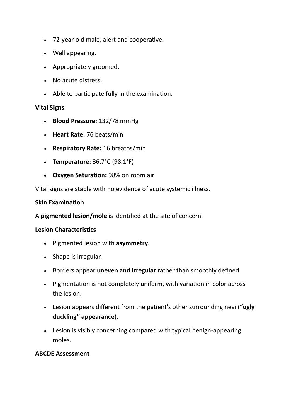 Preview page 4 of THOMAS WILDER 72-YEAR-OLD  IHUMAN COMPREHENSIVE CASE  STUDY. REASON FOR  ENCOUNTER: UNUSUAL MOLE.   EXAM STUDY GUIDE. GR