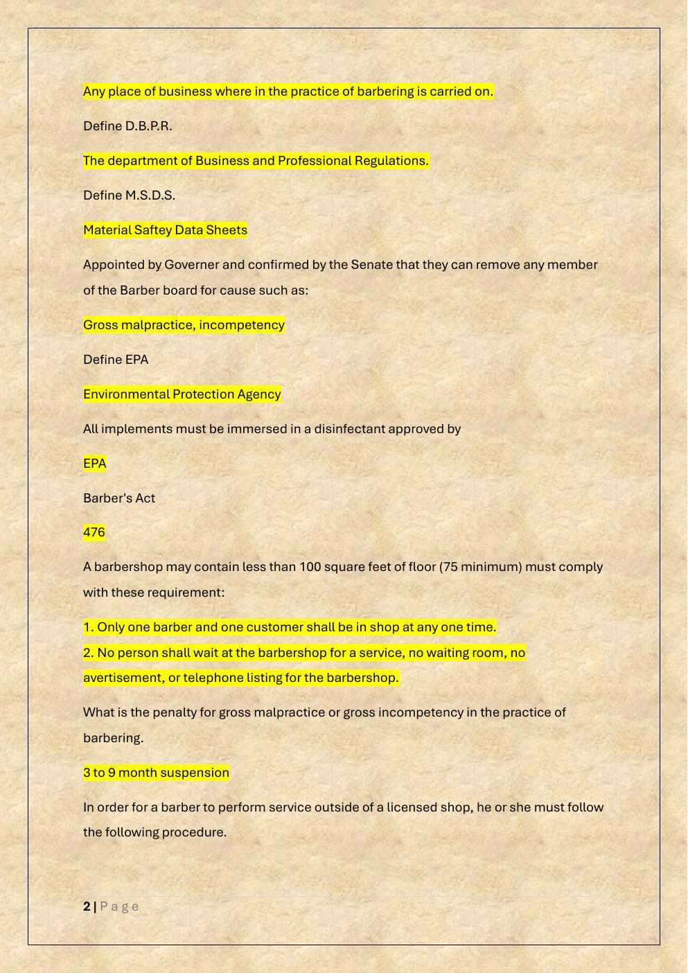 Preview page 2 of FLORIDA RESTRICTED BARBER EXAM