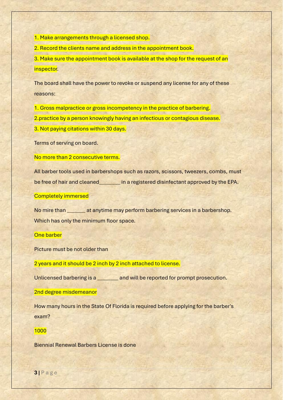 Preview page 3 of FLORIDA RESTRICTED BARBER EXAM