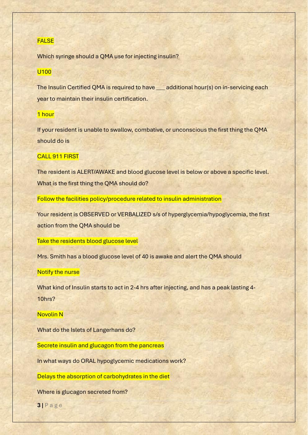Preview page 3 of INDIANA QMA INSULIN ADMINISTRATION  EXAM